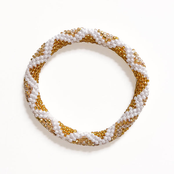 Bracelet Népalais #87 - Blanc Et Doré