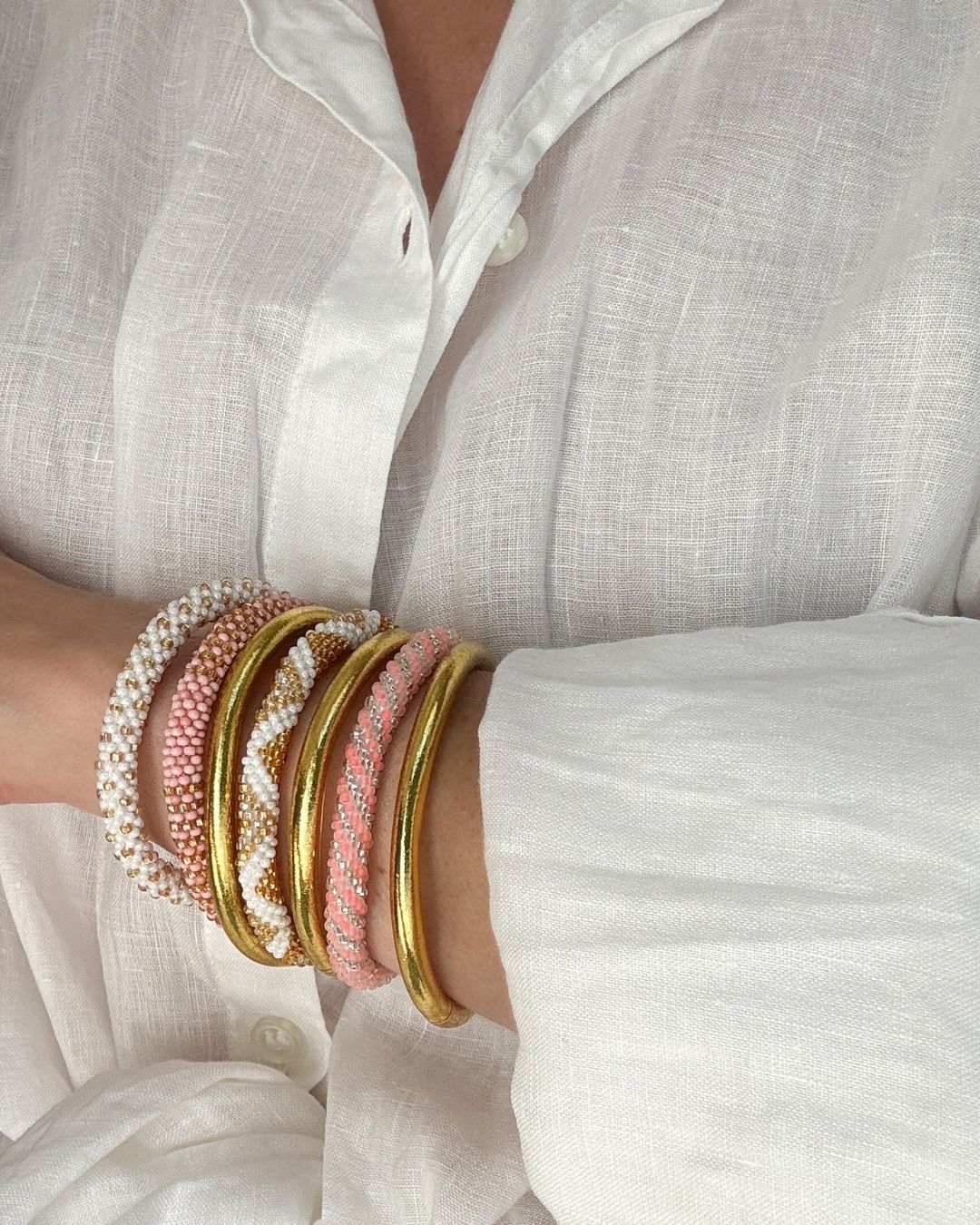 Bracelet Népalais #87 - Blanc Et Doré