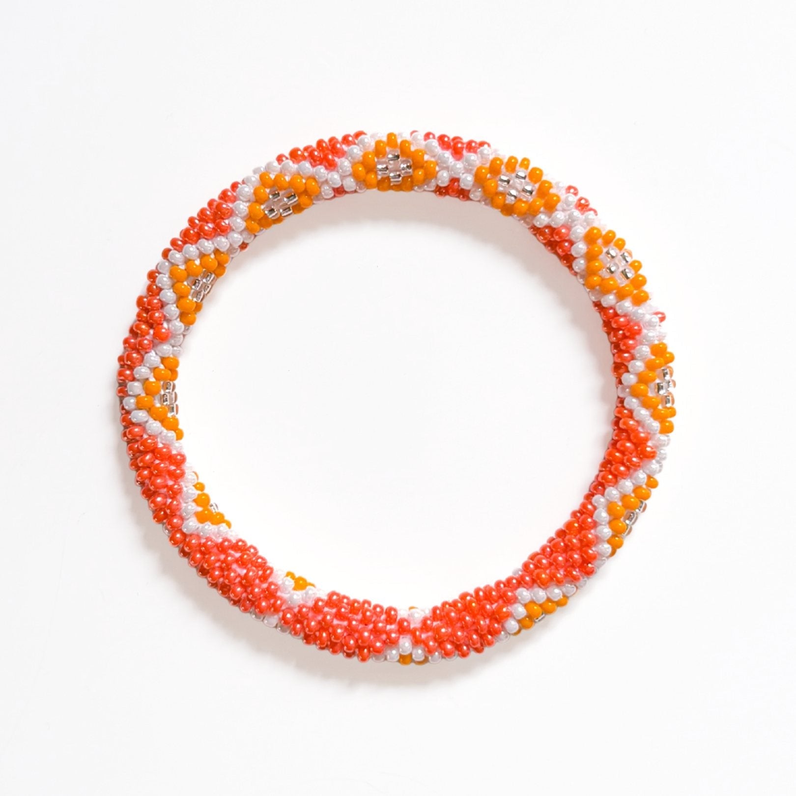 Bracelet Népalais #89 - Orange Et Blanc