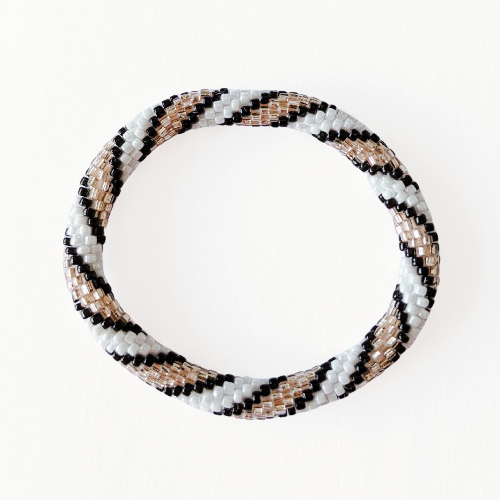 Bracelet Népalais #8 - Noir, Blanc Et Champagne