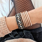 Bracelet Népalais #8 - Noir, Blanc Et Champagne
