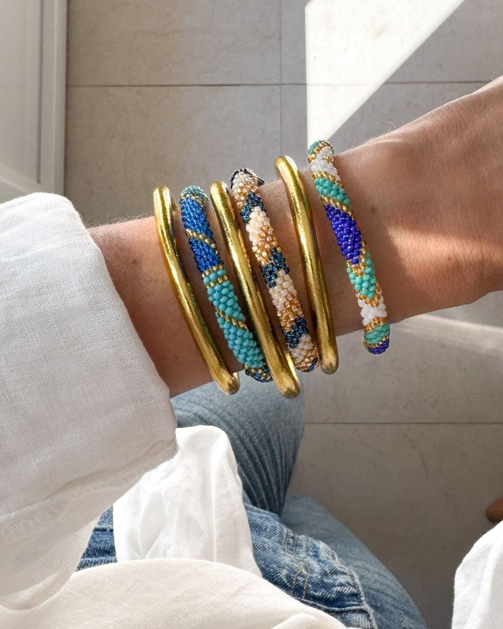 Bracelet Népalais #94 - Bleu Et Doré
