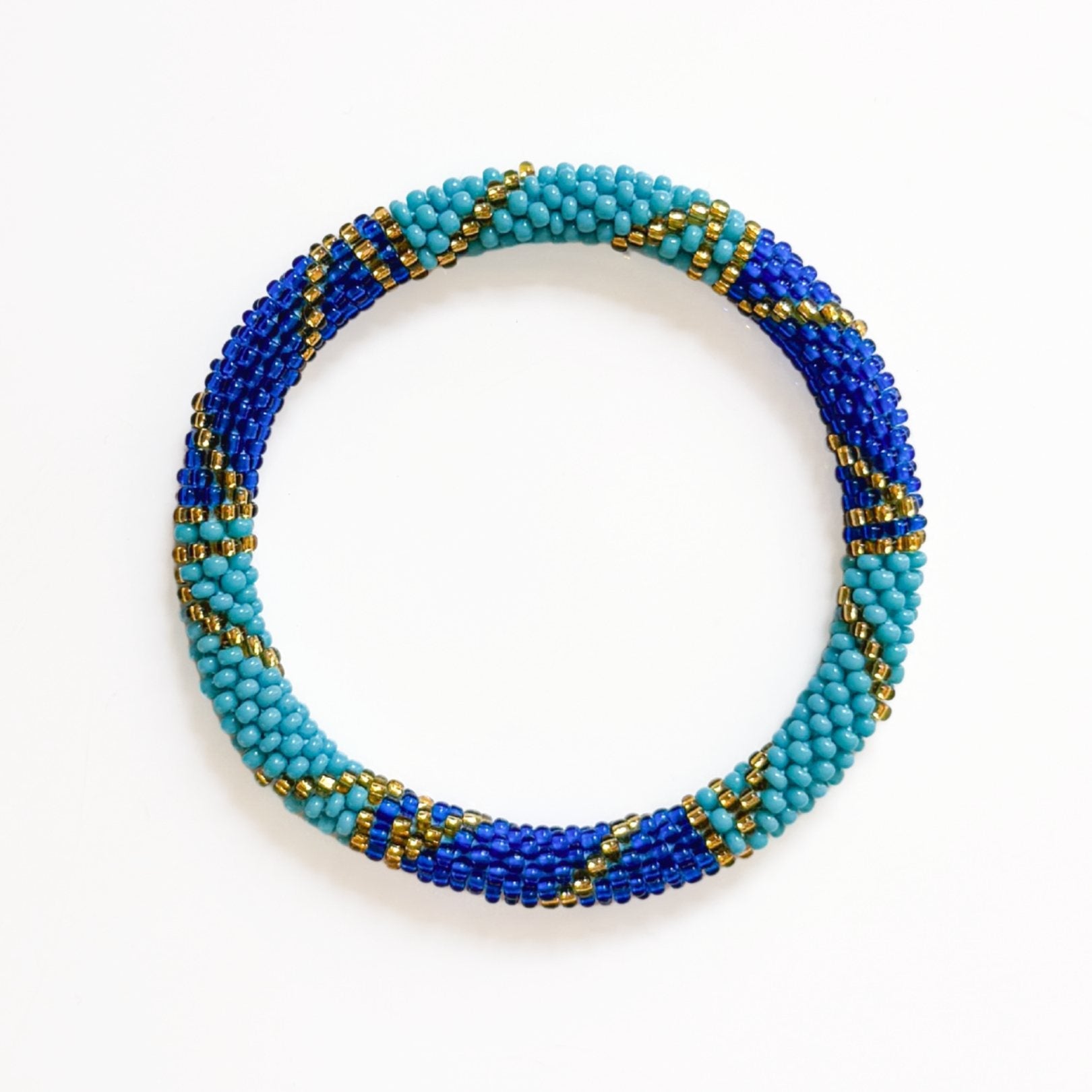 Bracelet Népalais #96 - Bleu Et Doré