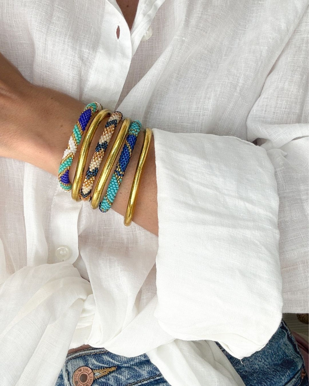 Bracelet Népalais #96 - Bleu Et Doré