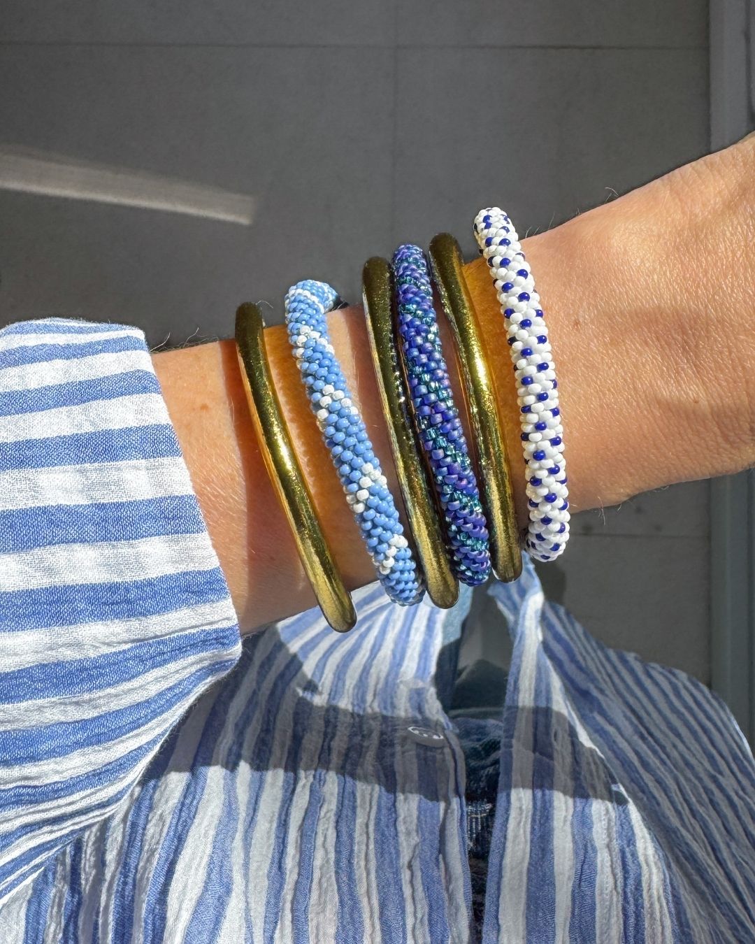 Bracelet Népalais #99 - Bleu Et Blanc