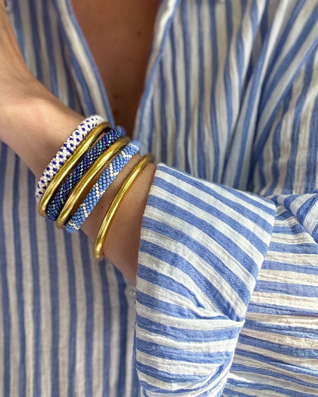 Bracelet Népalais #99 - Bleu Et Blanc