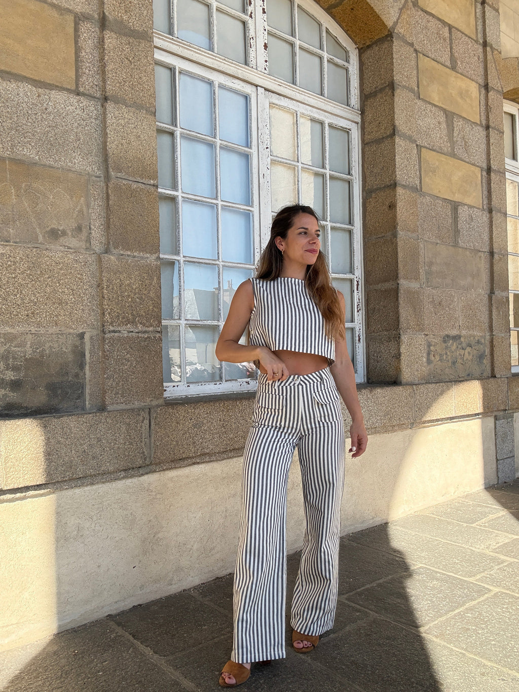 Pantalon Rayé Marin Bleu