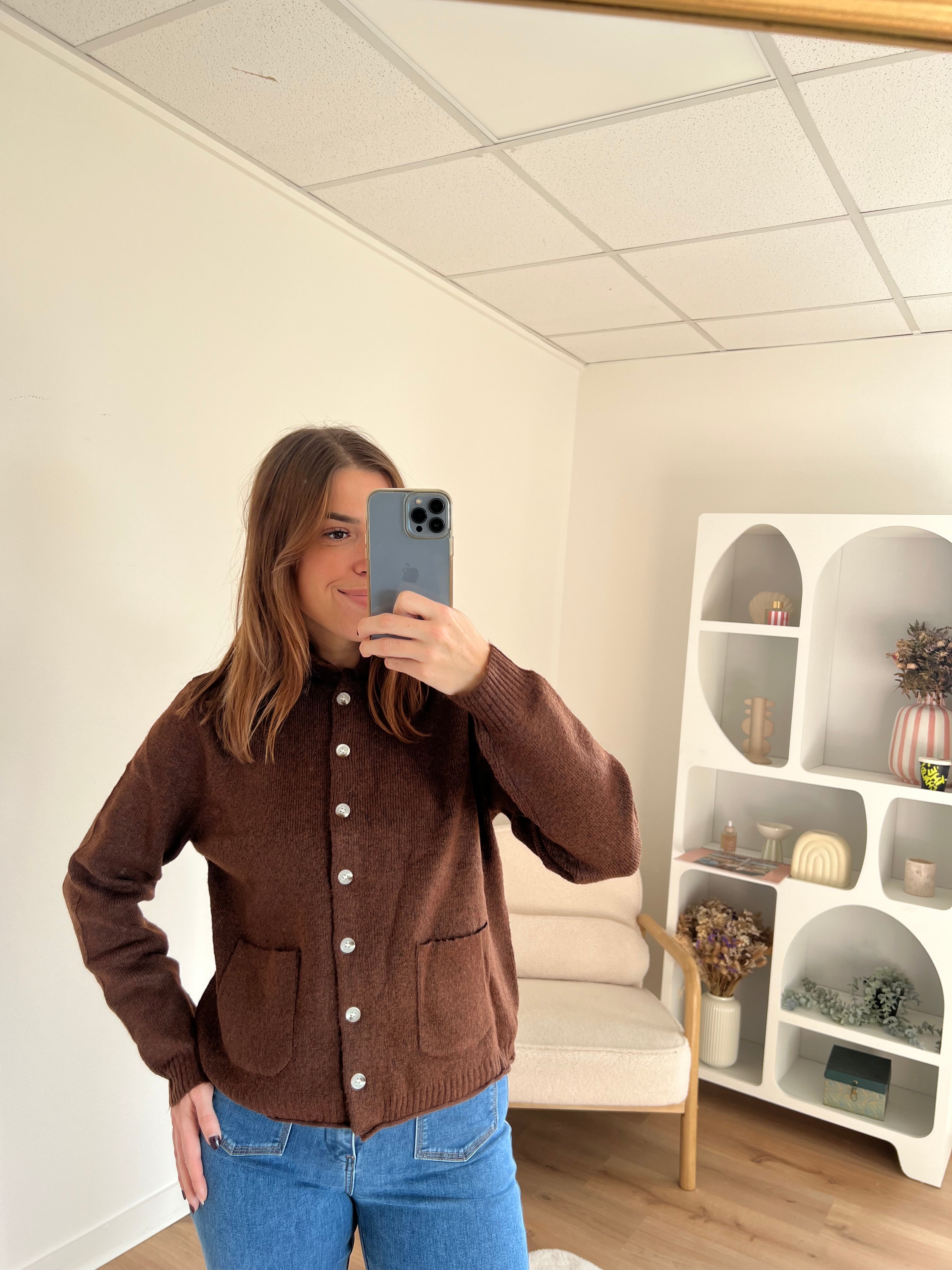 Cardigan À Col Colette Chocolat