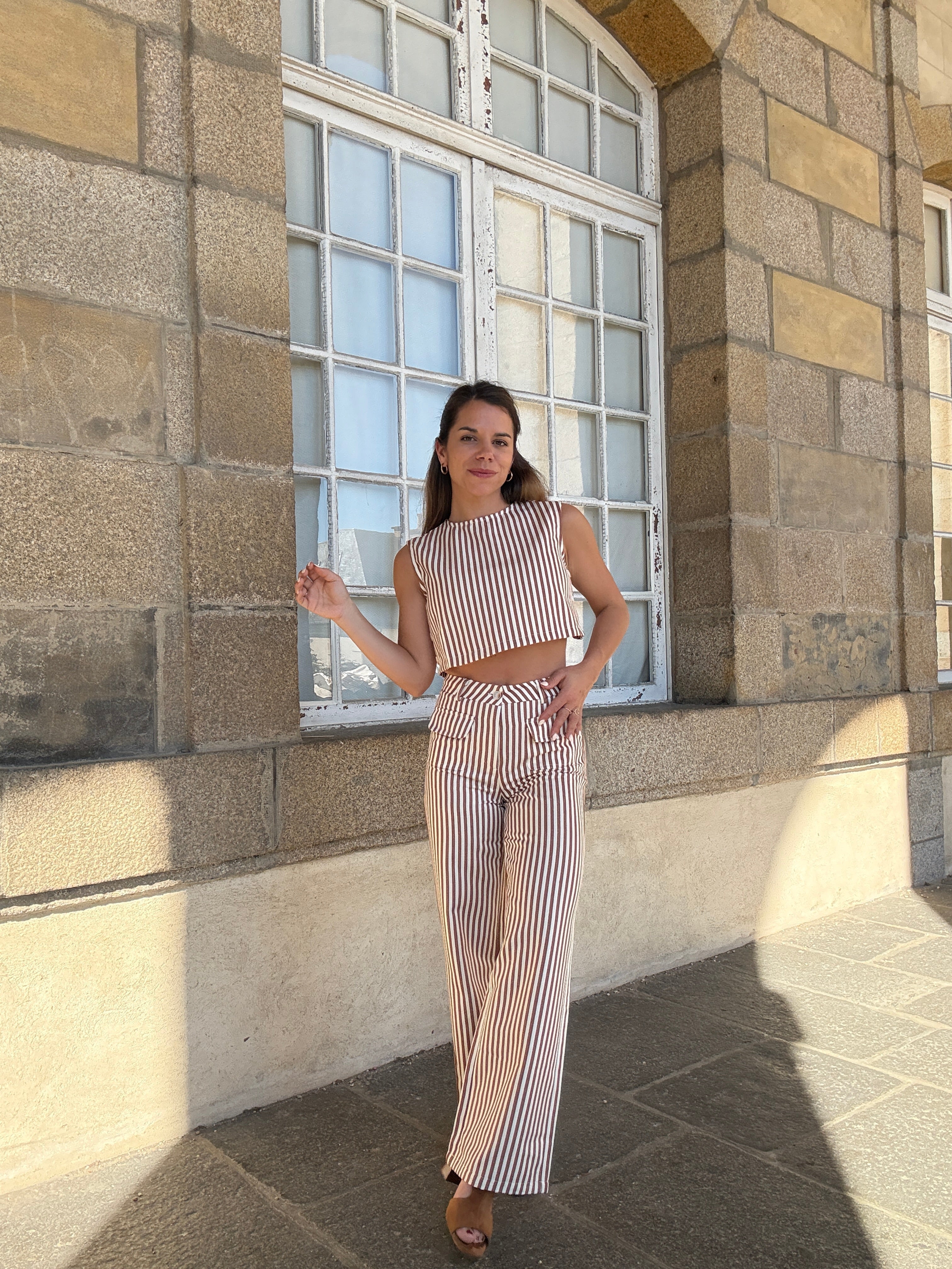 Pantalon Rayé Marin Camel