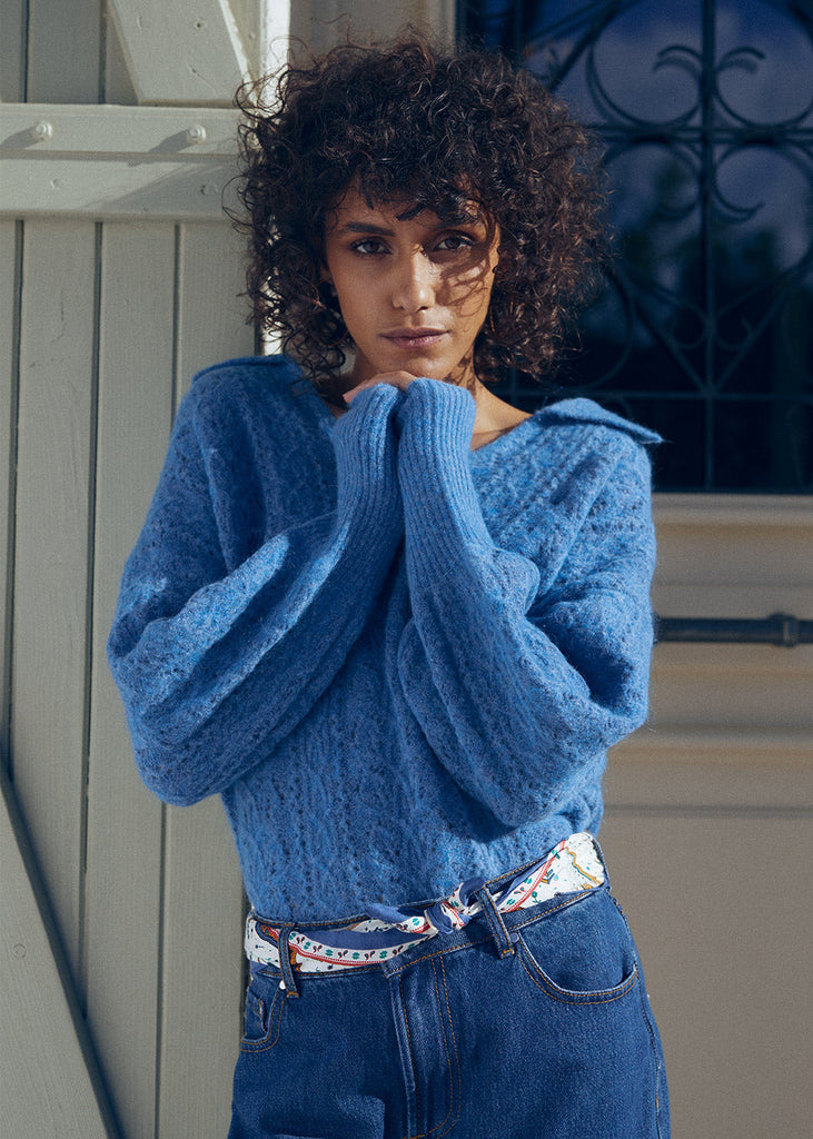 Marie Sixtine - Pull Mohair Col Polo  Paillette - Klein