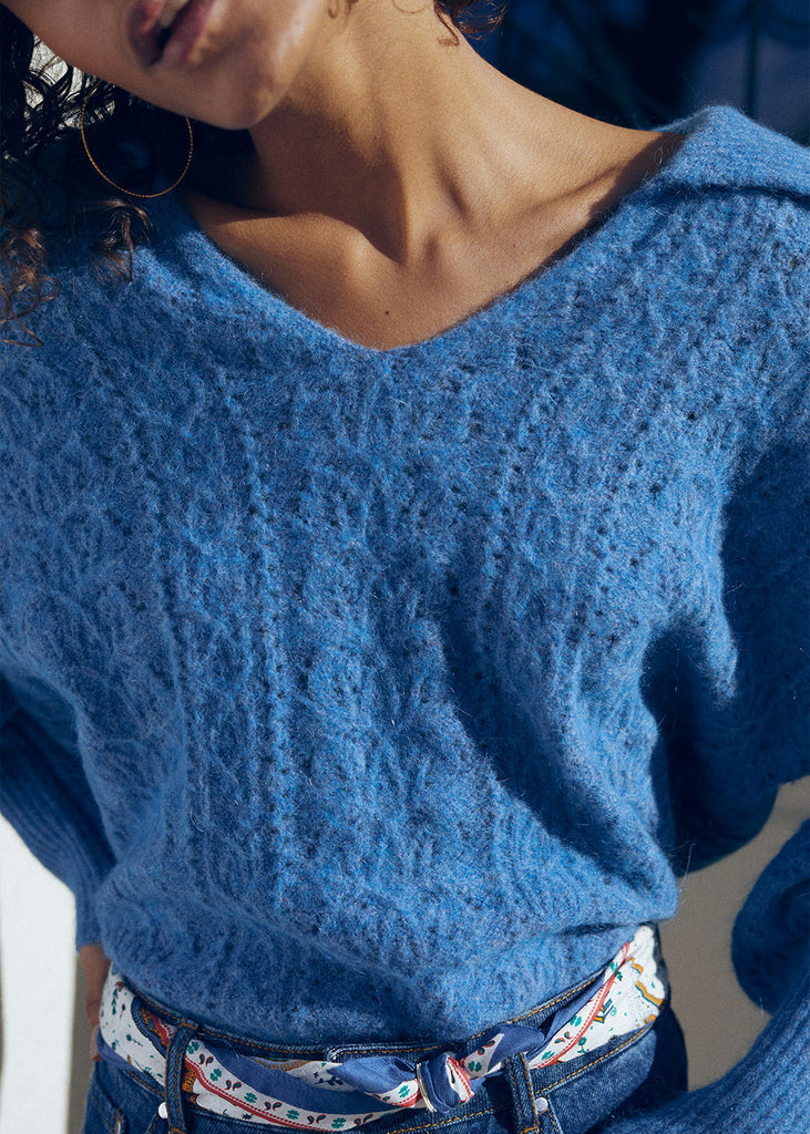 Marie Sixtine - Pull Mohair Col Polo  Paillette - Klein