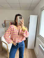 Cardigan Solela Rose Et Jaune