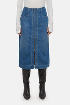 Jupe Denim With Zip - Mid Blue - Femme
