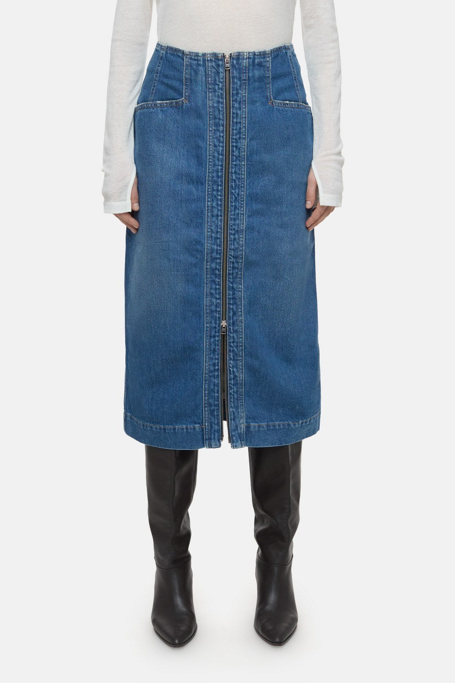 Jupe Denim With Zip - Mid Blue - Femme