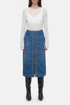 Jupe Denim With Zip - Mid Blue - Femme