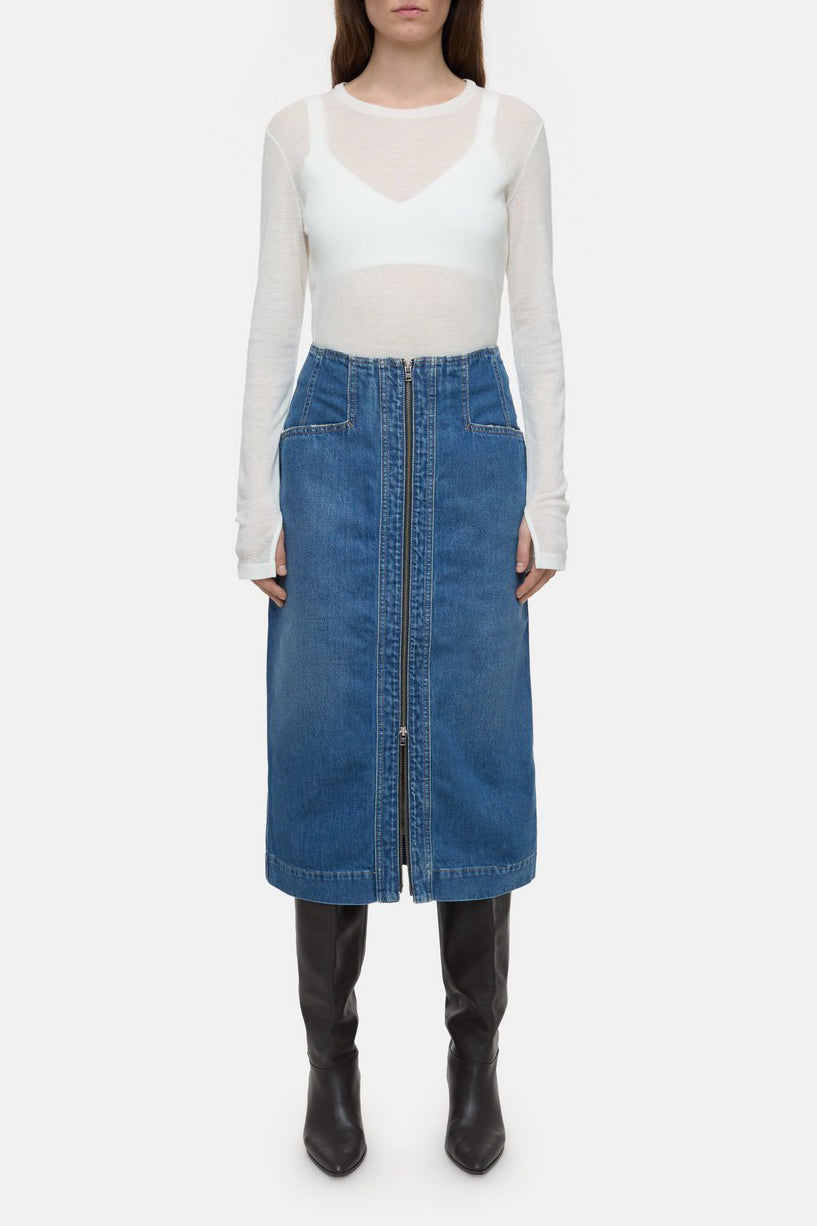 Jupe Denim With Zip - Mid Blue - Femme