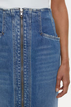 Jupe Denim With Zip - Mid Blue - Femme