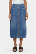 Jupe Denim With Zip - Mid Blue - Femme
