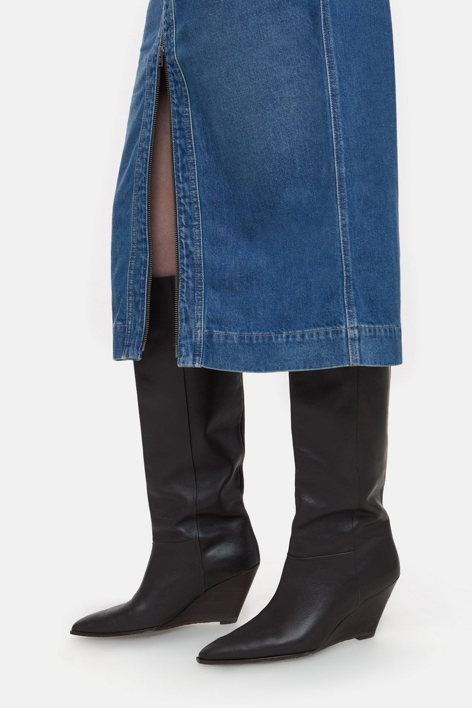 Jupe Denim With Zip - Mid Blue - Femme