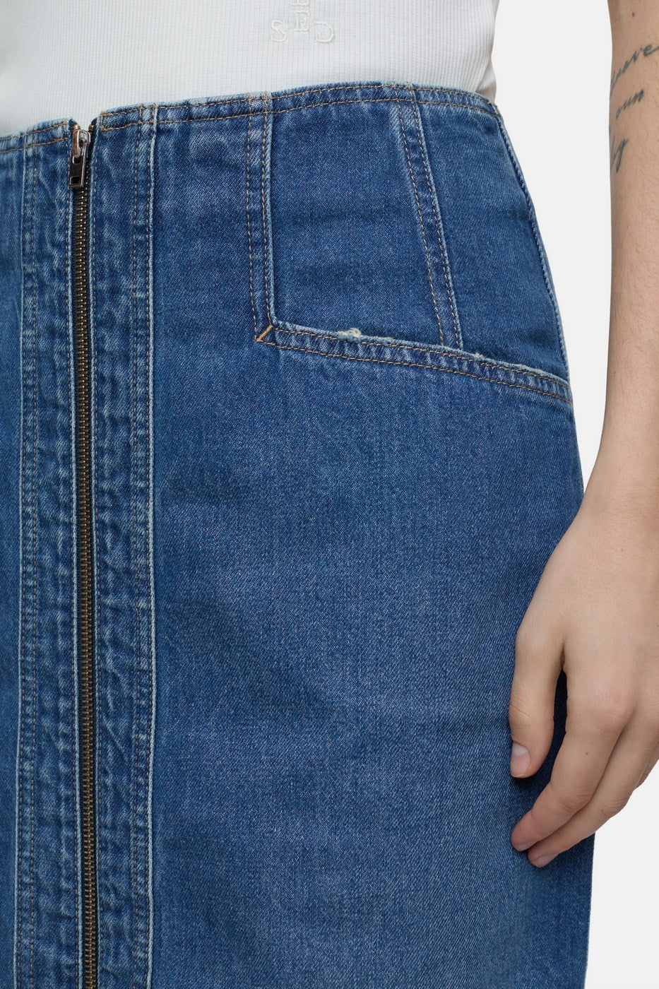 Jupe Denim With Zip - Mid Blue - Femme