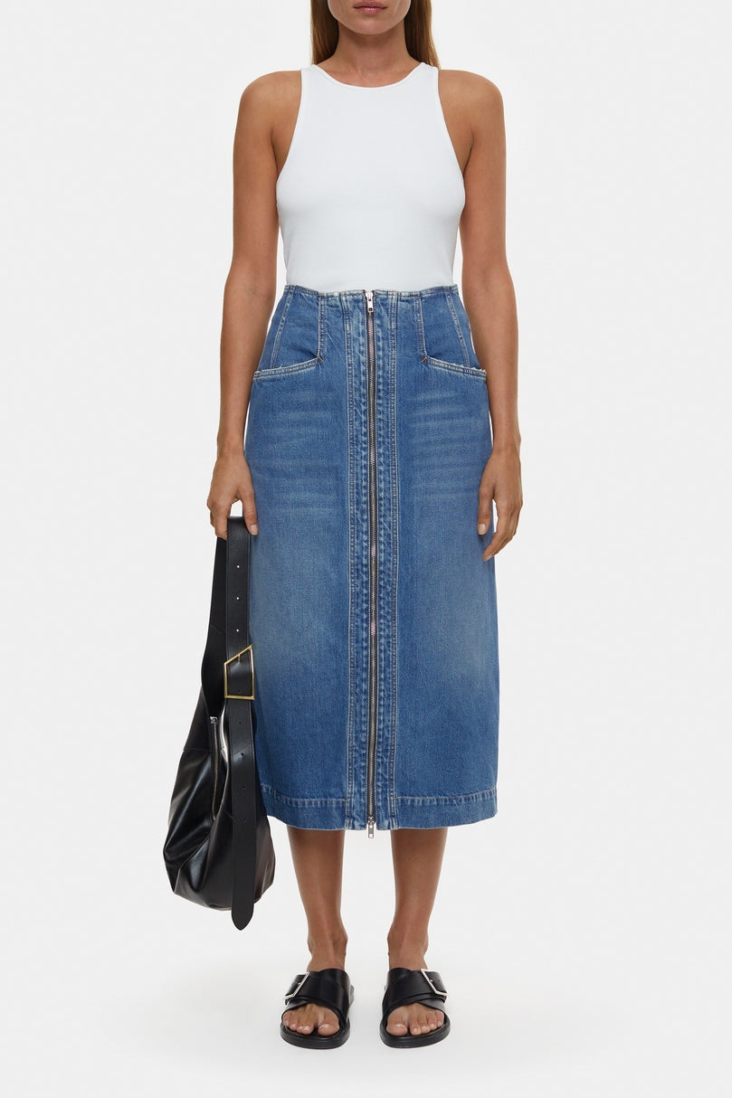 Jupe Denim With Zip - Mid Blue - Femme