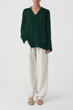 Chemise Courte À Col En V - Fern Green - Femme