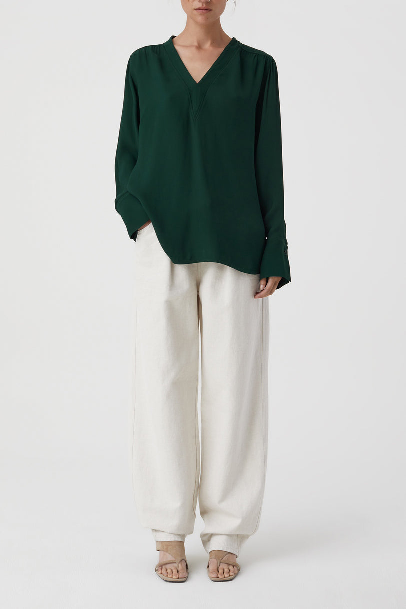 Chemise Courte À Col En V - Fern Green - Femme