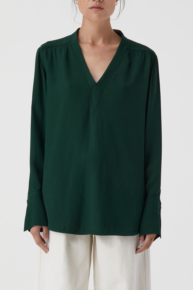 Chemise Courte À Col En V - Fern Green - Femme