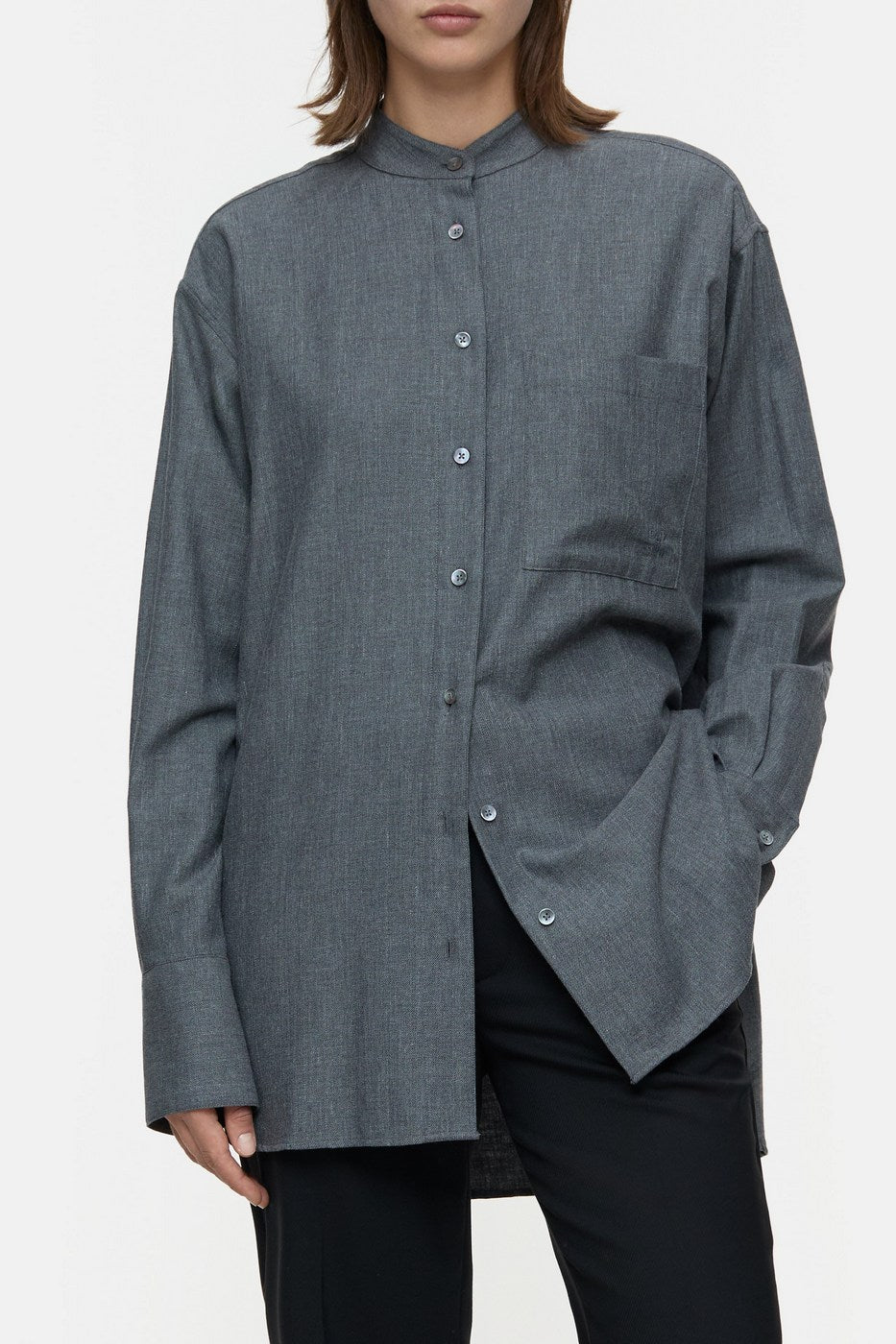 Chemise Surdimensionnée Avec Poche - Dark Grey Melange - Femme