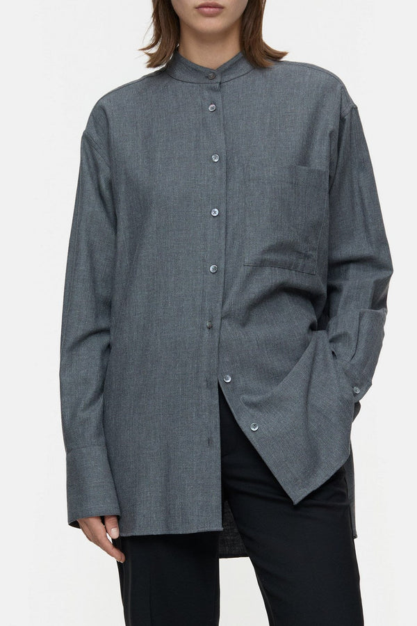 Chemise Surdimensionnée Avec Poche - Dark Grey Melange - Femme