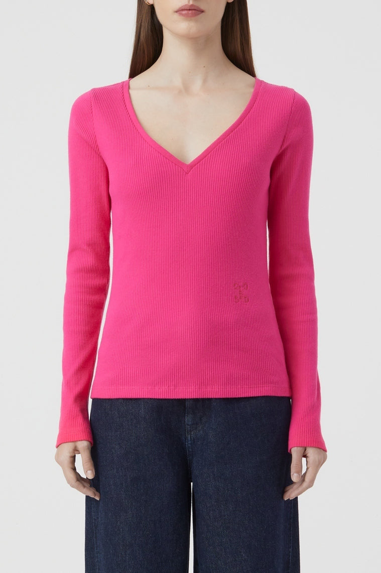 T-Shirts V Neck Longsleeve - Nutmeg - Femme