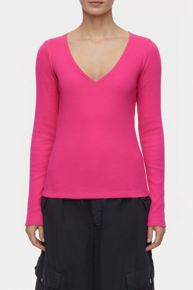 T-Shirts V Neck Longsleeve - Nutmeg - Femme