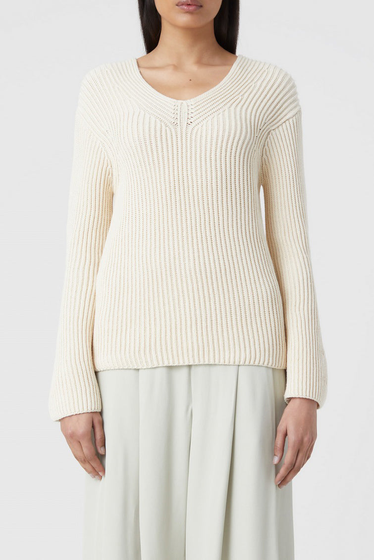 V Neck Long Sleeve - Ivory - Femme