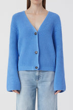 V Cardigan Long Sleeve - Chambray Blue - Femme