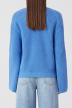 V Cardigan Long Sleeve - Chambray Blue - Femme
