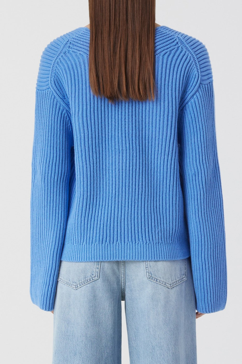 V Cardigan Long Sleeve - Chambray Blue - Femme