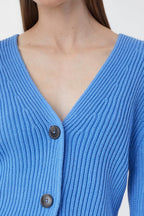 V Cardigan Long Sleeve - Chambray Blue - Femme