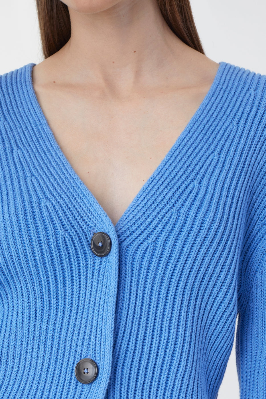 V Cardigan Long Sleeve - Chambray Blue - Femme