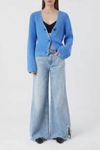 V Cardigan Long Sleeve - Chambray Blue - Femme