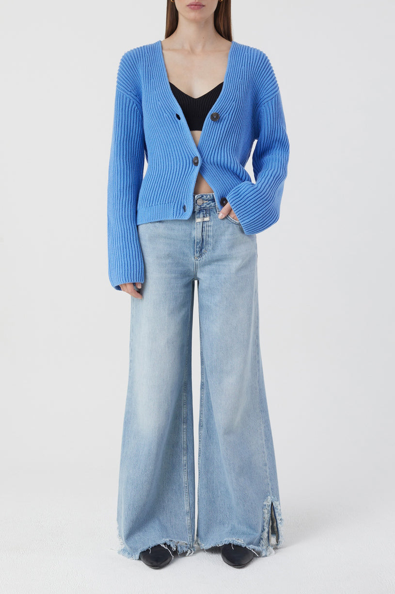 V Cardigan Long Sleeve - Chambray Blue - Femme
