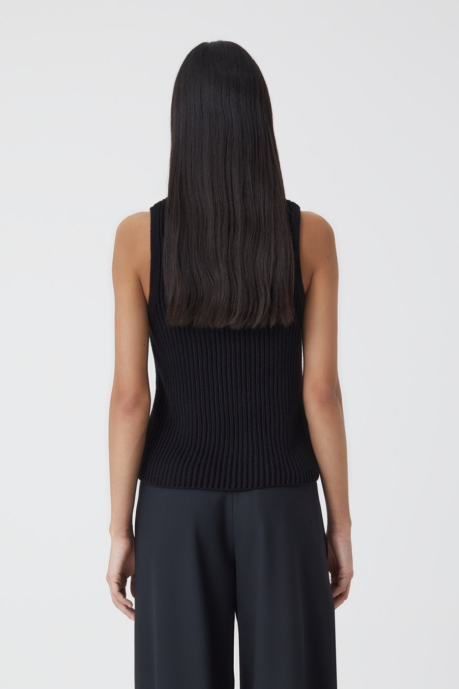 Crew Neck Racer Top - Black - Femme