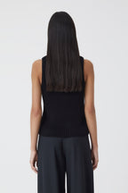 Crew Neck Racer Top - Black - Femme