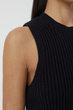 Crew Neck Racer Top - Black - Femme