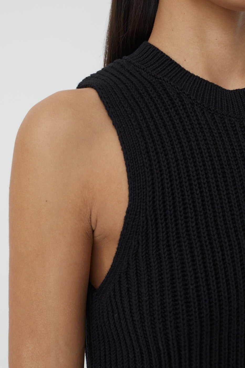 Crew Neck Racer Top - Black - Femme