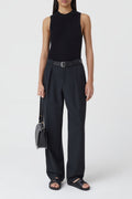 Crew Neck Racer Top - Black - Femme