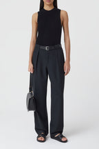Crew Neck Racer Top - Black - Femme