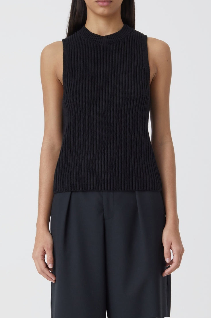 Crew Neck Racer Top - Black - Femme