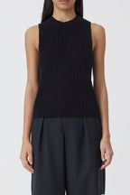 Crew Neck Racer Top - Black - Femme
