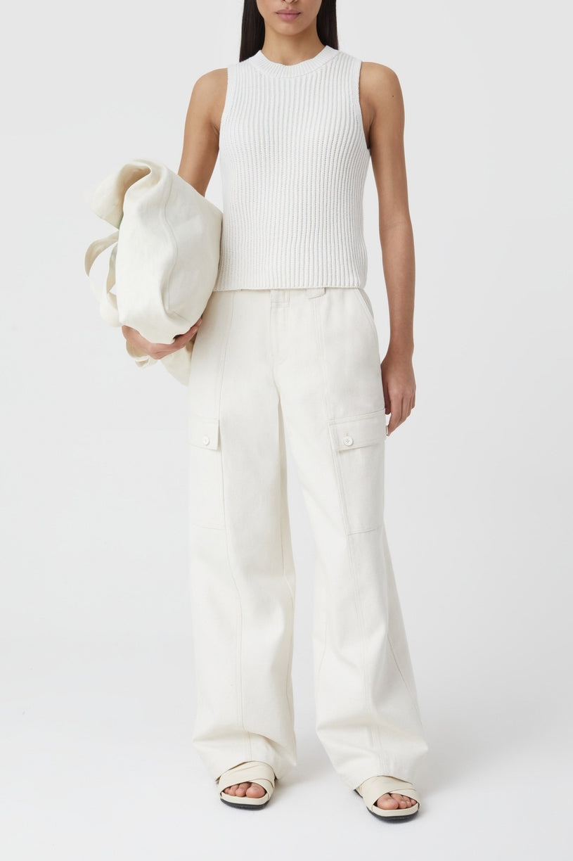 Crew Neck Racer Top - Ecru - Femme