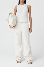 Crew Neck Racer Top - Ecru - Femme